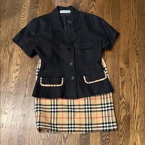 Burberry Black Blazer with Plaid Skirt